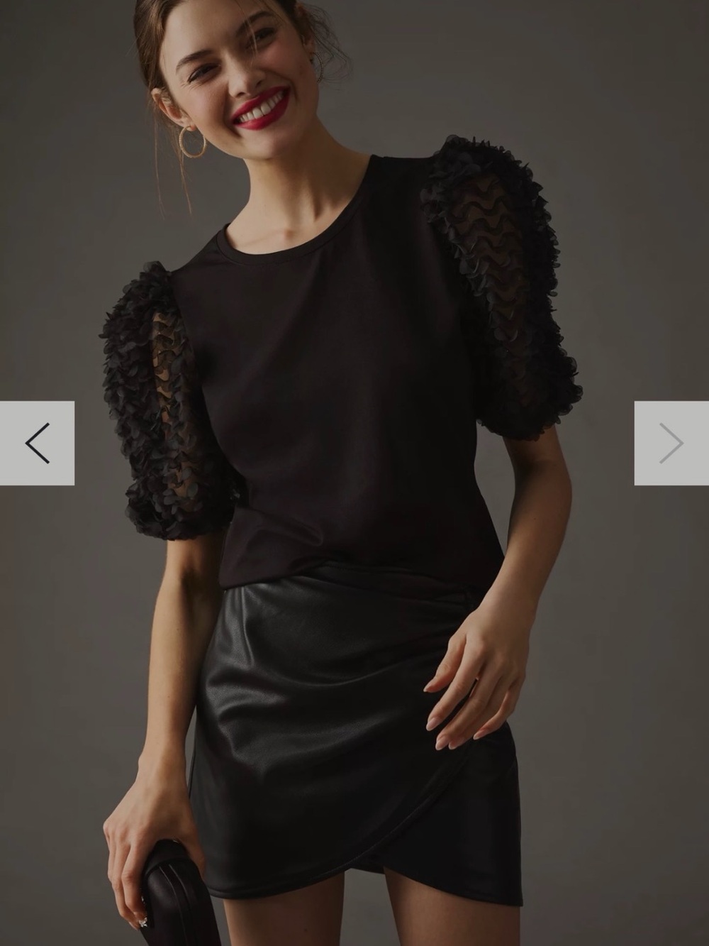 Puff-Sleeve Black Short-Sleeve Top
